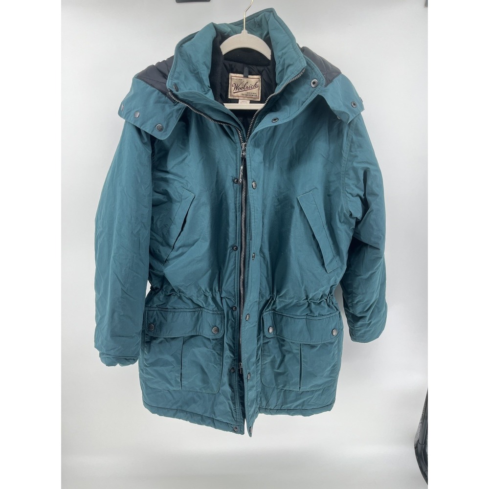 Woolrich Rugged Outdoorwear Coat Field Hooded‎ Jacket Mens Medium Zip Green